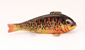 Exceptional and exceedingly rare sunfish decoy by Oscar Peterson of Cadillac, Michigan, circa 1925-35. Sold for $6,500 on Nov. 5, 2005 at Langs. Image courtesy LiveAuctioneers.com Archive and Lang's Auction.