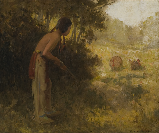Turkey Hunter, by Eanger Irving Couse, est. $30,000-$40,000. Image courtesy Cowan's Auctions.
