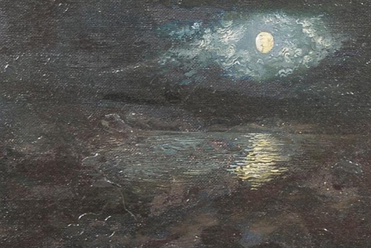 Chicago, Moonlight, oil on board by Georges Grosz, est. $3,000-$5,000.