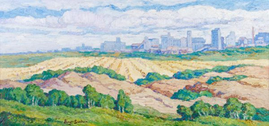 Heart of Kansas, oil on canvas by Birger Sandzen, est. $60,000-$80,000. Image courtesy LiveAuctioneers.com and Leslie Hindman Auctioneers.