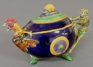 Minton was a major producer of Victorian majolica, but this colorful teapot is considered rare. It has a $5,000-$7.000 estimate. Image courtesy Wiederseim Associates Inc.