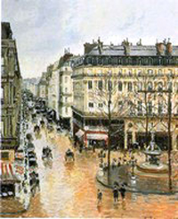 Camille Pissarro, Rue St.-Honore, Apres-Midi, Effet de Pluie, 1897. Public domain image.