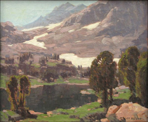 California's Sierra Nevada Mountains were Edgar Alwin Payne's favorite subject. His oil on canvas painting ‘High Sierra Lake' is estimated at $50,000-$70,000. Image courtesy Susanin's.