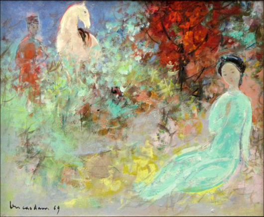 Vu Cao Dam (1908-2000) is considered one of the important Vietnamese painters of the 20th century. This small oil on canvas titled ‘Le Rendez-Vous' is dated ‘69' and has a $6,000-$8,000 estimate. Image courtesy Susanin's.