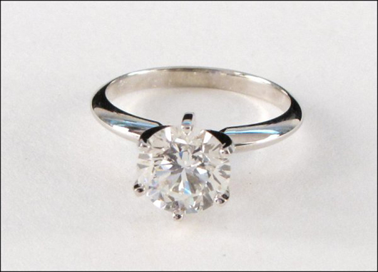 The diamond in this 14K white gold solitaire is 2.02 carats and has SI-1 clarity and H color. The ring is estimated at $8,000-$12,000. Image courtesy Susanin's.