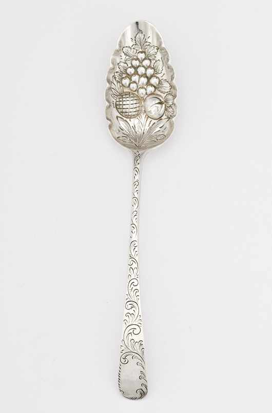 Hester Bateman spoons remain reasonably priced. This berry spoon is estimated to sell for $250-$450 in Cowan's Oct. 2, 2009 Fine and Decorative Art Auction. Image courtesy Cowan's.