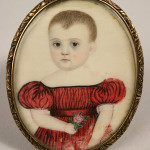 American portrait miniature on ivory of child in red dress, 2½ in height. Estimate $1,200-$1,400. Image courtesy Case Antiques.