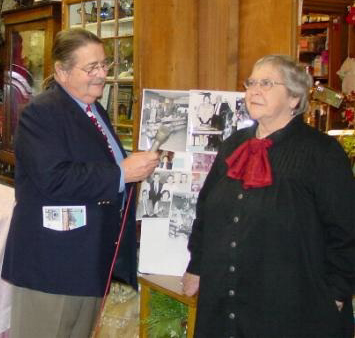 Auction company owner Noel Barrett interviewed Marjorie Darrah during a video taping at the Mary Merritt Doll & Toy Museum. The video was later included in DVD format as an auction catalog bonus. The Merritt Museum's contents were auctioned in 2006 and 2007. Photo copyright Catherine Saunders-Watson.