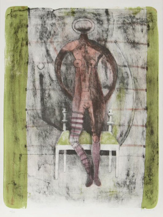 Rufino Tamayo (Mexican, 1899-1991) signed and numbered (140/150) this lithograph in 1969. The 30- by 22 1/2-inch print is estimated at $2,500-$3,500. Image courtesy Ro Gallery.