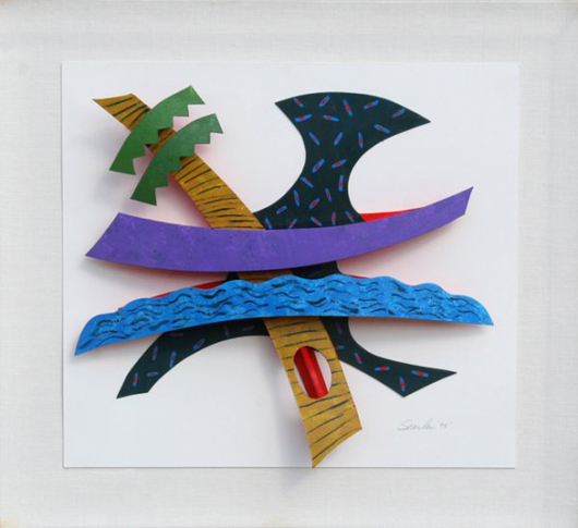 Charles Searles (American, 1937-2004) painted this 3-D collage ‘Abstract' in 1994. The image measures 16 by 17 inches and has a $3,000-$5,000 estimate. Image courtesy Ro Gallery.