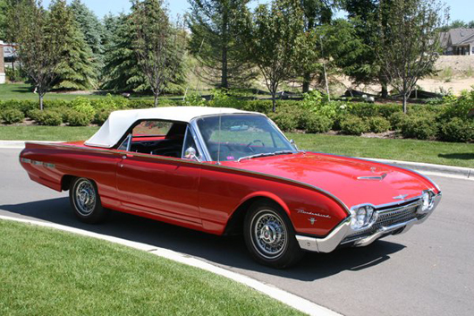 Mounted on Kelsey-Hayes wire wheels, this '62 Ford Thunderbird convertible provides a cool ride up Woodward Avenue in Detroit. Restored from the ground up, it has a $20,000-$30,000 estimate. Image courtesy DuMouchelles.