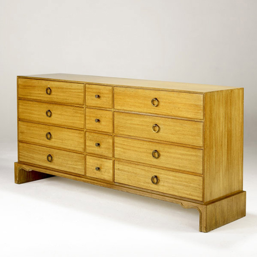 Tommi Parzinger's mahogany dresser for Charak Modern measures 66 1/4 inches wide. Estimated at $1,500-$3,500, it sold for $3,416. Image courtesy Sollo Rago.