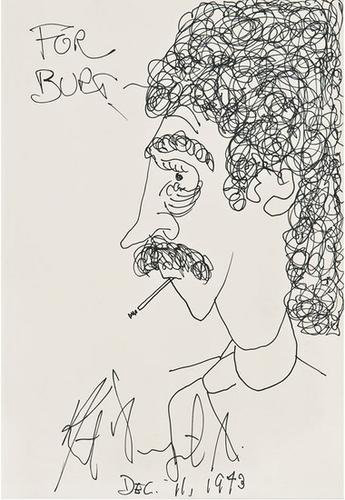 Indiana native Kurt Vonnegut (1922 - 2007) illustrated his off-beat novels like ‘Slaughterhouse-Five' with sketches similar to his self-portrait. Image courtesy Bloomsbury Auctions.