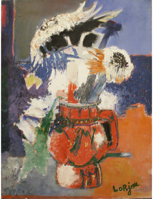 Bernard Lorjou (French, 1908-1986) painted this ‘Still Life With Flowers,' which is estimated at $4,000-$6,000. The oil on canvas painting measures 46 by 35 1/2 inches. Image courtesy William J. Jenack Auctioneers.
