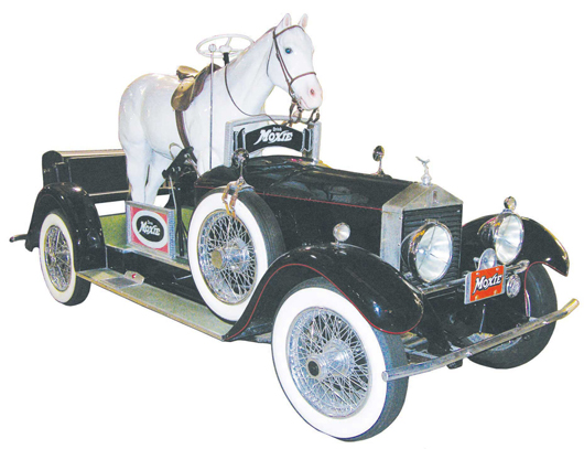 This is a later replica of the famous Moxiemobile, an advertising vehicle that promoted the bold, fresh soft drink Moxie. Image courtesy Showtime Auction Service.