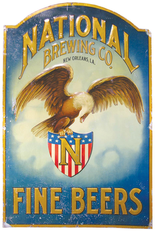 Kaufman & Strauss Co. produced this tin sign advertising National Fine Beers, New Orleans, which is dated 1893. Image courtesy Showtime Auction Service.