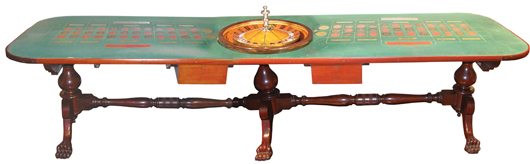 This rare double roulette table by B.C. Willis Co. of Detroit is one of only three known. Image courtesy Showtime Auction Service.