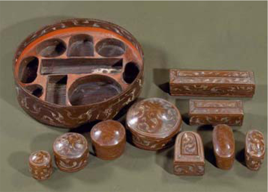 Archeologists found this lacquer two-tiered cosmetic box containing nine small boxes in Han Tomb I. Image courtesy Hunan Provincial Museum.