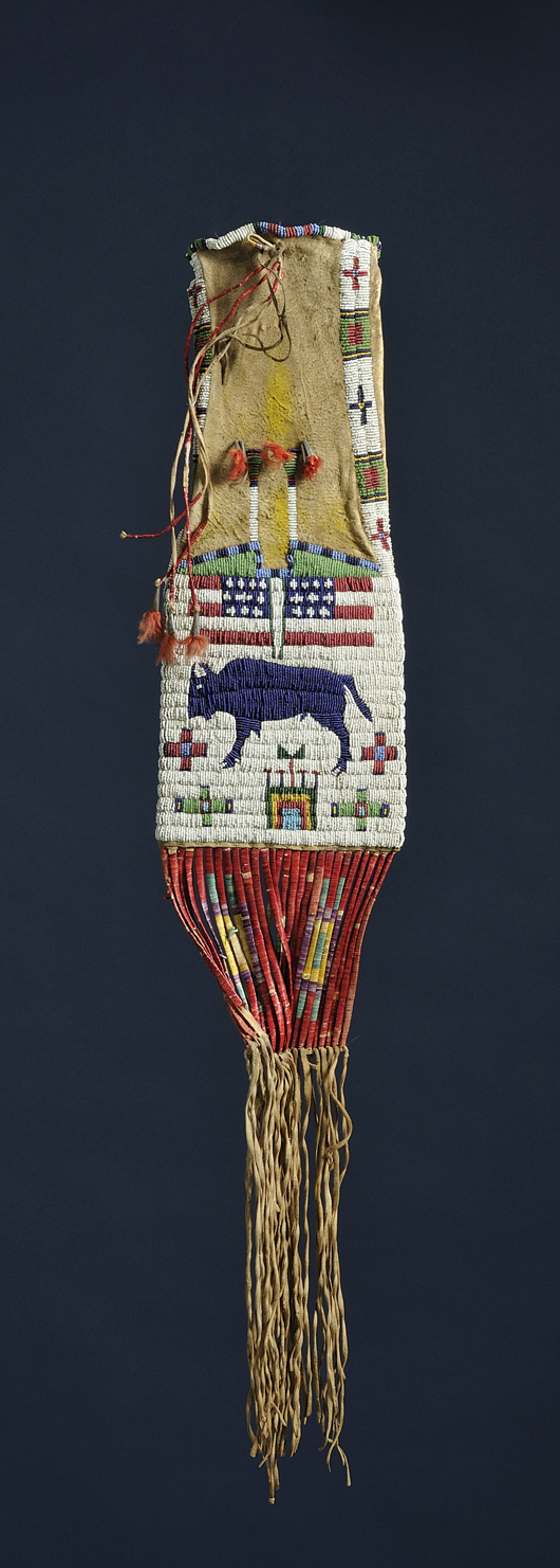 Central Plains beaded and quilled hide pipe bag, Lakota, circa late 19th century, $4,000-$6,000. Image courtesy Skinner Inc.