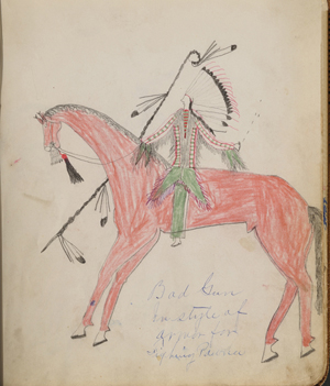 Plains Indian pictograph book, Lakota, Brule, pre-1881, estimate $8,000-$12,000. Image courtesy Skinner Inc.