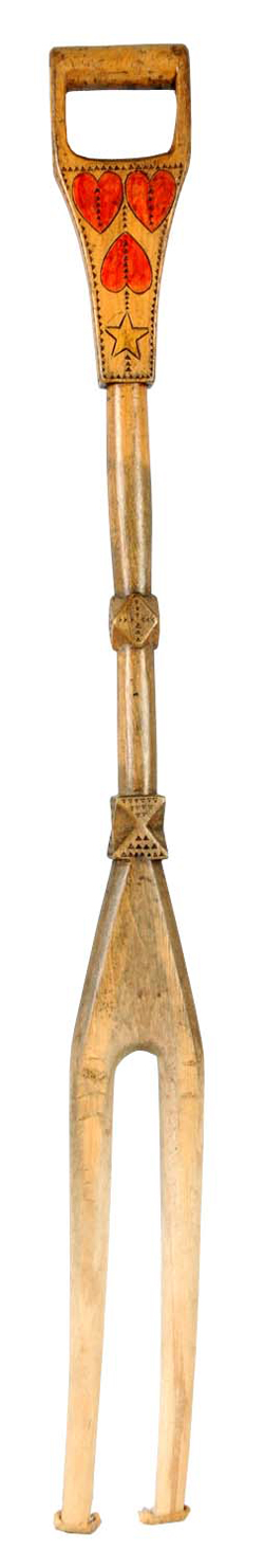 Folk-art wooden laundry 'bride stick' with nicely carved and etched hearts, diamonds and stars; 19th century. Estimate $400-$800. Image courtesy Morphy Auctions.