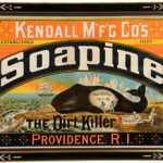 Circa-1890s lithographed-paper sign advertising Soapine Soap, Kendall Mfg. Co., Providence, R.I., with desirable whale image, 38 inches by 30 inches. Estimate $15,000-$20,000. Image courtesy Morphy Auctions.