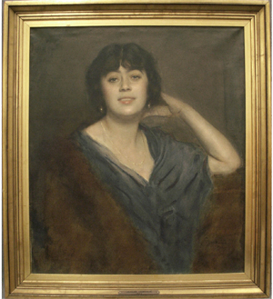 Boleslaw Szankowski (Polish, 1873-1953) painted this beguiling beauty in 1923. The oil on canvas portrait measures 30 by 25 1/2 inches. It has an $8,000-$10,000 estimate. Image courtesy William Jenack Auctioneers.