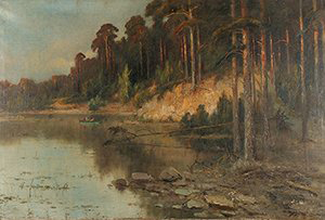 ‘Wood Bank,' a 24 1/4- by 38 1/4-inch oil on canvas, is attributed to Isaac Levitan (Polish/Russian, 1860-1900). It is estimated at $15,000-$25,000. Image courtesy of Trinity International Auctions.