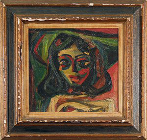 ‘Head of a Woman' is attributed to German artist Ernst Ludwig Kirchner (1880-1938). The painting is oil on canvas laid on board, 13 by 14 inches. The painting carries a $15,000-$25,000 estimate. Image courtesy of Trinity International Auctions.