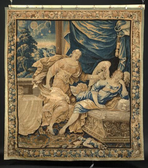 This large Louis XIV verdure tapestry depicts ‘The Awakening of Eros.' The estimate is $15,000-$25,000. Image courtesy of New Orleans Auction Galleries Inc.