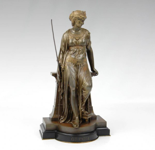 Cleopatra's name is printed on the base of this bronze statue. Dated 1873, the historic beauty is estimated at $2,000-$3,000. Image courtesy of Stephenson's Auction.