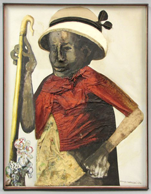 Benny Andrews had already established himself as one of America's leading black artists when he created ‘Mrs. Viola Andrews - My Mother' in 1974. The oil and mixed media collage has a $10,000-$15,000 estimate. Image courtesy of Susanin's.