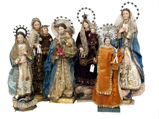 19th-century Spanish carved Madonna figures. Image courtesy Austin Auction Gallery.