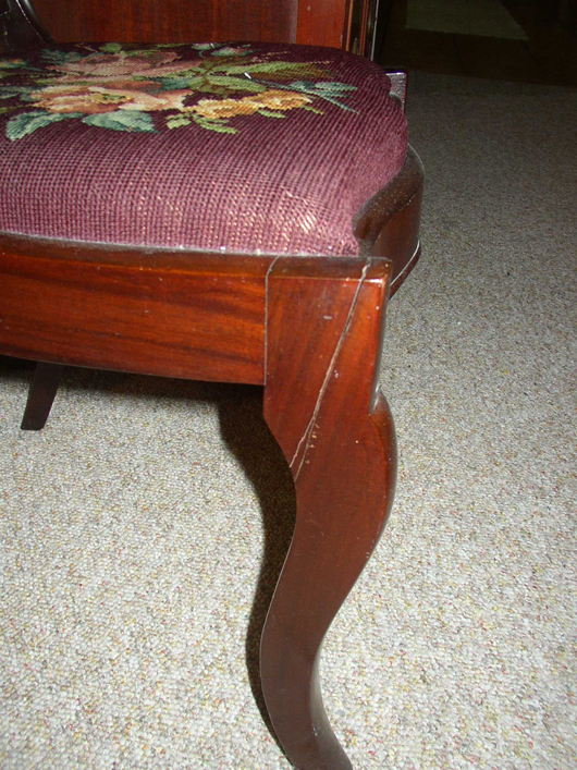 The old break in this chair leg is pretty obvious but don't miss it.