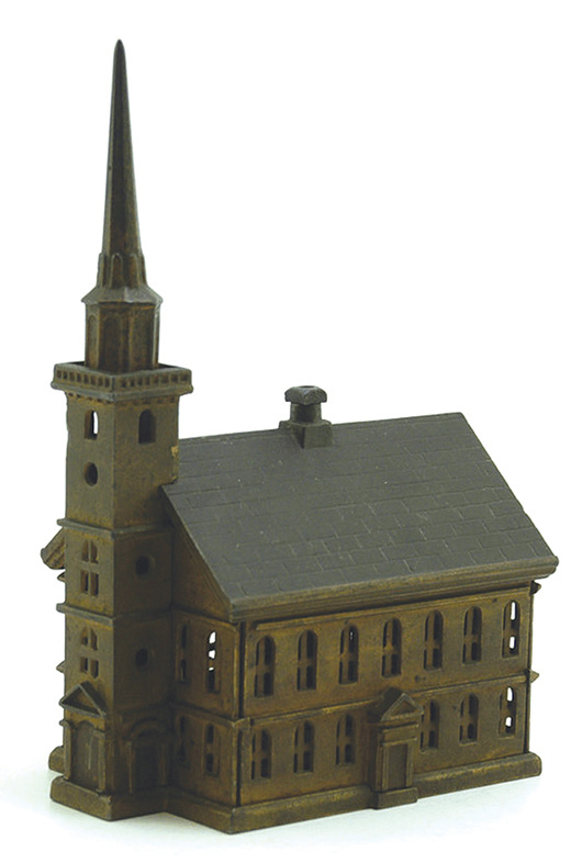 Old South Church painted cast-iron still bank, 9½ inches. Estimate $4,000-$5,000. Image courtesy Bertoia Auctions.