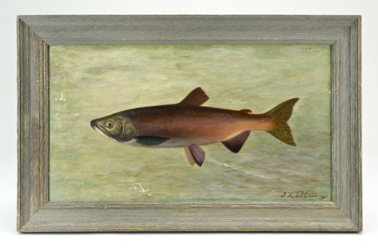 J.L. Petrie painted fish as soon as they were caught. This 1890s painting, one of four by Petrie in the auction, has a $500-$1,000 estimate. Image courtesy of Lang's Sporting Collectibles Inc.