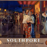 Fortunino Matania (1881-1963) created the poster ‘Southport for a Holiday in Wintertime’ circa 1938. The 40 3/4-inch by 42 1/2-inch poster has a £6,000-£8,000 ($9,000-$13,200 estimate). Image courtesy of Onslows Auctioneers.