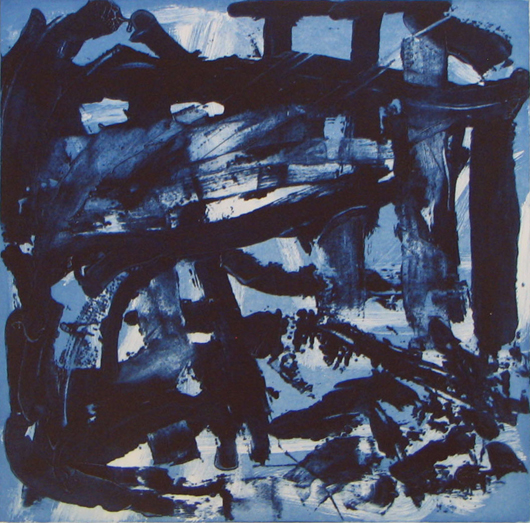 Louise Fishman, Blue on Blue, 2009, carborundum aquatint and white ground etching. Courtesy Riverhouse Editions/vanStraaten Gallery, Denver.