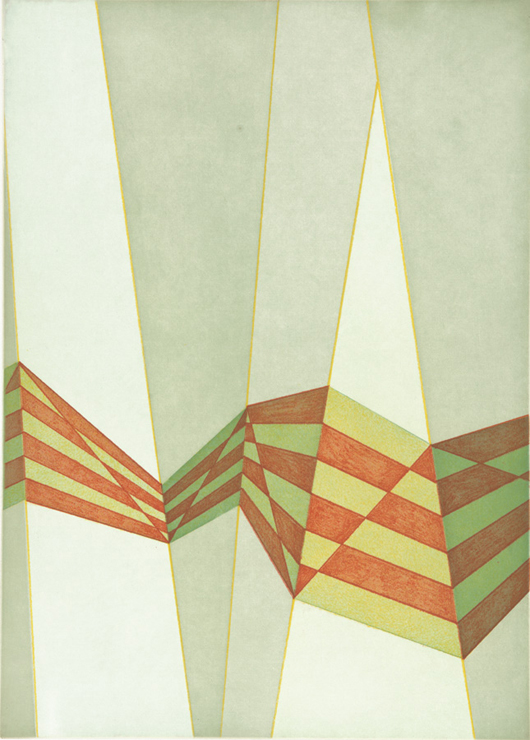 Tomma Abts, Untitled (Diagonals), 1009, aquatint with softground etching. Courtesy Crown Point Press, San Francisco.