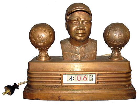 1948 Babe Ruth electric clock with bronze-tone finish. Estimate $800-$1,000. Image courtesy Mosby & Co. Auctions.