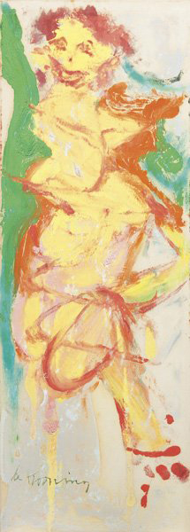 ‘Bewitched Woman,’ 29 7/8 inches by 11 inches, is oil on paper laid on Masonite. Signed 'de Kooning' lower left, the 1965 painting has a $200,000-$300,000 estimate. Image courtesy of Phillips de Pury & Co.