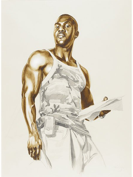 A favorite artist of Rago's is Kehinde Wiley (American b. 1977), represented in this sale by, lot 650, Elkannah Watson's ‘Study’ from the 2005 Passing/Posing Series. This painterly graphite and oil wash on paper, signed and dated, is estimated at $10,000-15,000. Image courtesy of Rago Arts and Auction Center.