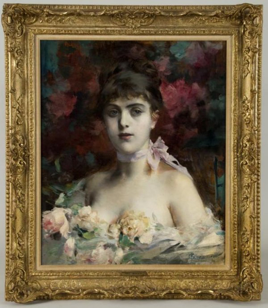 Paul-Jean Gervais (French, 1859-1936), portrait of a striking beauty, oil on canvas, signed and dated, 25 inches by 20¾ inches (sight), giltwood frame, estimate $1,500-$2,500. Image courtesy LiveAuctioneers.com and Millea Bros. Ltd. 