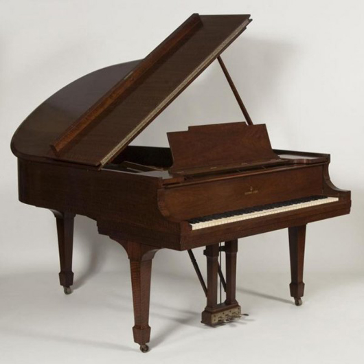 Steinway & Sons model M grand piano with bench, serial no. 206316, circa 1921, the mahogany case with squared legs and spade feet on casters, 66 inches long, estimate $7,000-$10,000. Image courtesy LiveAuctioneers.com and Millea Bros. Ltd.