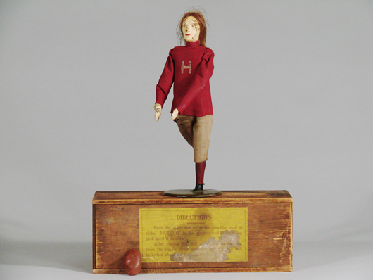 Dated (1900) Ives Harvard Football Kicker, ex Louis Hertz collection, possibly the only one in existence, $5,580.