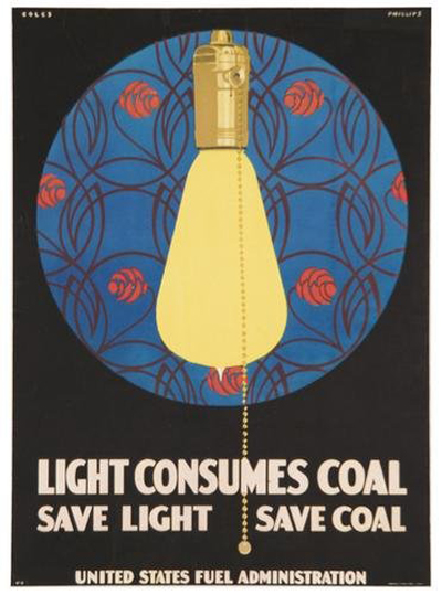 The theme of Clarence Coles Phillips’ poster for the U.S. Fuel Administration is evergreen. The color lithograph, 28 inches by 20 inches, has a $1,000-$2,000 estimate. Image courtesy Bloomsbury Auctions.