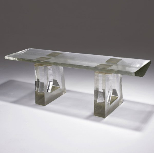 John Lewis polished prism bench in cast glass, $32,940. Image courtesy Sollo Rago Modern Auctions.