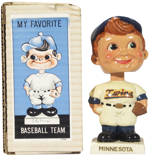 Scores of bobbleheads were nodding approval to the Minnesota Twins move to Target Field, which will open next season in Minneapolis. Image courtesy of Morphy Auctions Live Auctioneers Archive.