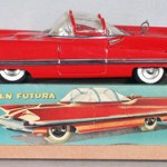 Sporting fins fore and aft, the Lincoln Futura screams space-age styling. Made in Japan, this Alps brand toy has a working friction drive. With its original box the tin litho car carries a $2,000-$2,500 estimate. Image courtesy Lloyd Ralston Gallery.