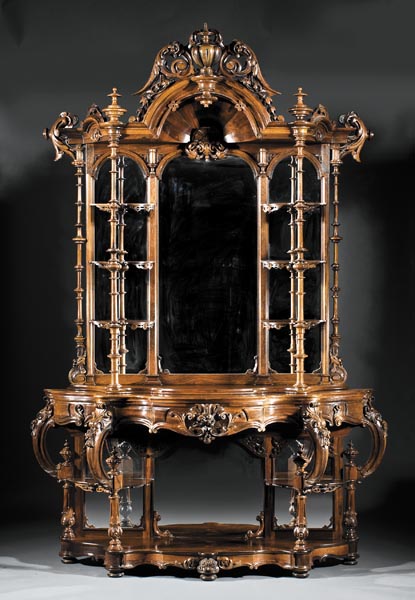 While this mid-19th century carved rosewood étagère is attributed to Thomas Brooks of New York, American Rococo furniture is popular in New Orleans and throughout the South. This fine example has a $14,000-$18,000 estimate. Image courtesy of Neal Auction Co.